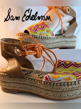 NIB Sam Edelman “Neera” Beaded Platform Boho Espadrille Sandal Size 6